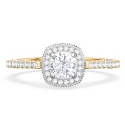 Classic Diamond Engagement Ring with Pave Accented Halo and Initial Setting - "The Brigitte" in 10K Solid Yellow Gold