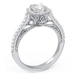 Classic Diamond Engagement Ring with Pave Accented Halo and Initial Setting - "The Brigitte"