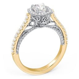 Classic Diamond Engagement Ring with Pave Accented Halo and Initial Setting - "The Brigitte"
