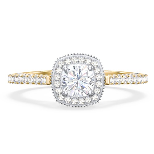 Classic Diamond Engagement Ring with Pave Accented Halo and Initial Setting - "The Brigitte" – 10K Yellow Gold with Lab Diamond