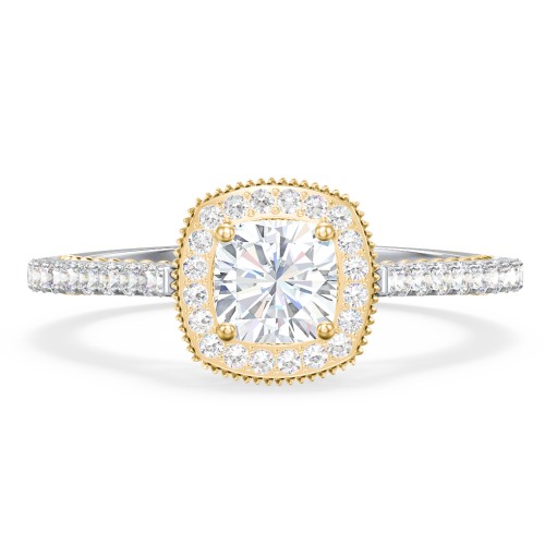 Classic Diamond Engagement Ring with Pave Accented Halo and Initial Setting - "The Brigitte" – 14K White Gold with Lab Diamond