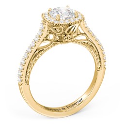 Classic Diamond Engagement Ring with Pave Accented Halo and Initial Setting - "The Brigitte" in 10K Solid Yellow Gold with Lab Diamond and 04LABDIAM-CU-1.00-VS2-G-G