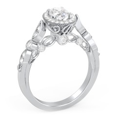 Vintage Diamond Engagement Ring with Accents and Halo Setting - "The Audrey" – 10K White Gold with Lab Diamond