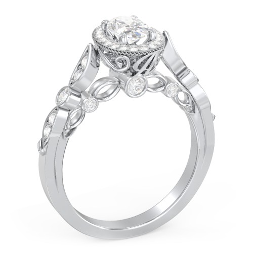 Vintage Diamond Engagement Ring with Accents and Halo Setting - "The Audrey" – 10K White Gold with Lab Diamond