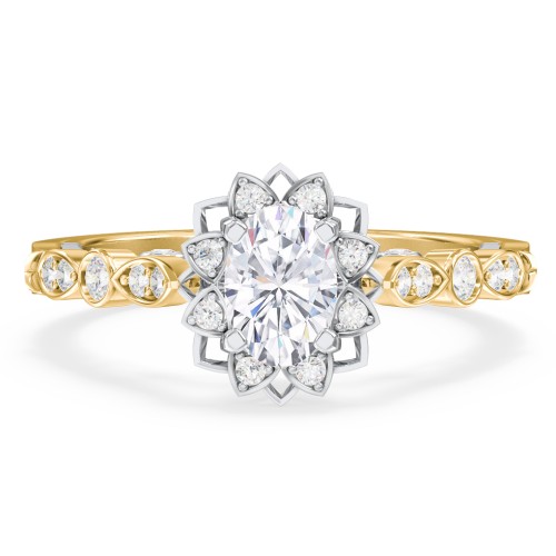 Vintage Solitaire Diamond Engagement Ring with Accents and Floral Setting - "The Audrey"