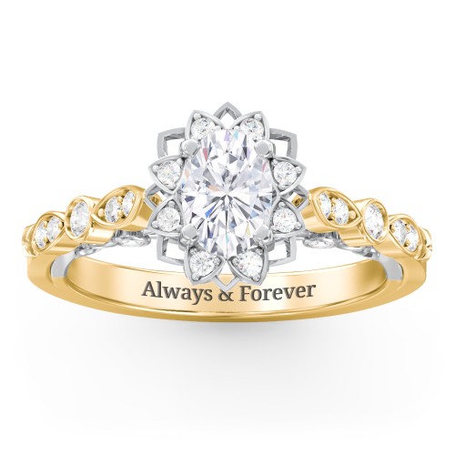 Vintage Solitaire Diamond Engagement Ring with Accents and Floral Setting - "The Audrey"