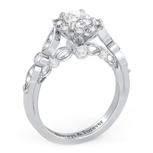 Vintage Solitaire Diamond Engagement Ring with Accents and Floral Setting - "The Audrey" – 14K White Gold with Lab Diamond