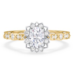 Vintage Solitaire Diamond Engagement Ring with Accents and Floral Setting - "The Audrey" in 10K Solid Yellow Gold with Diamond