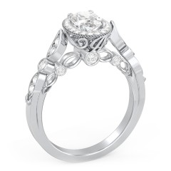 Vintage Diamond Engagement Ring with Accents and Halo Setting - "The Audrey" – 10K White Gold with Lab Diamond