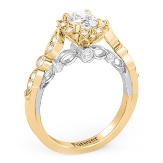 Vintage Solitaire Diamond Engagement Ring with Accents and Floral Setting - "The Audrey"
