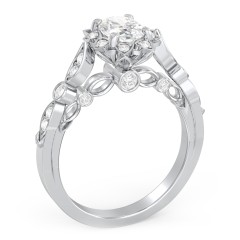 Vintage Solitaire Diamond Engagement Ring with Accents and Floral Setting - "The Audrey" – 10K White Gold with Lab Diamond