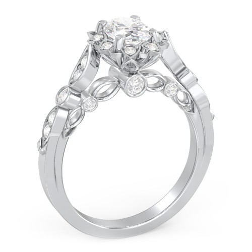 Vintage Solitaire Diamond Engagement Ring with Accents and Floral Setting - "The Audrey" – 10K White Gold with Lab Diamond