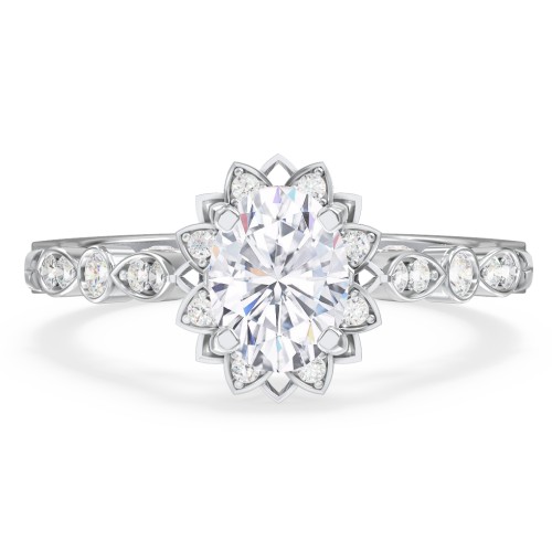 Vintage Solitaire Diamond Engagement Ring with Accents and Floral Setting - "The Audrey"