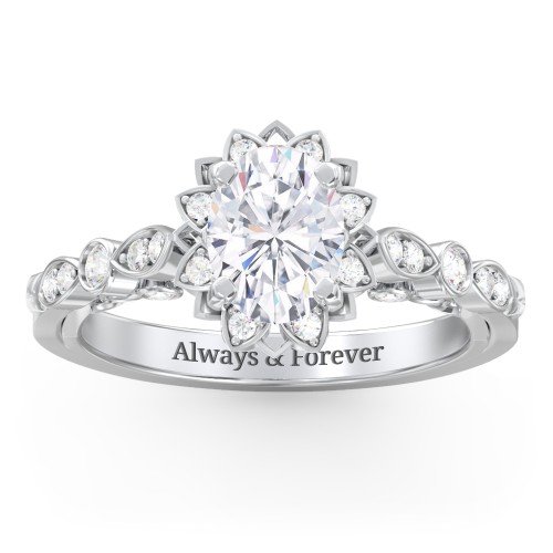 Vintage Solitaire Diamond Engagement Ring with Accents and Floral Setting - "The Audrey"