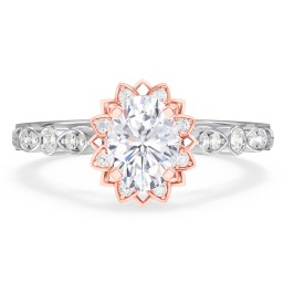 Vintage Solitaire Diamond Engagement Ring with Accents and Floral Setting - "The Audrey" in 10K Solid White Gold with Diamond