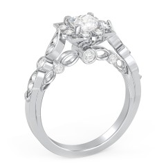 Vintage Solitaire Diamond Engagement Ring with Accents and Floral Setting - "The Audrey" – 10K White Gold with Lab Diamond