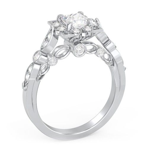 Vintage Solitaire Diamond Engagement Ring with Accents and Floral Setting - "The Audrey" – 10K White Gold with Lab Diamond