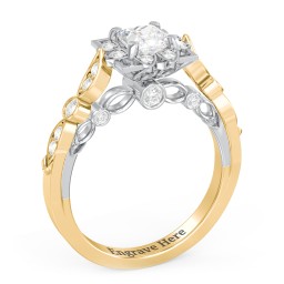 Vintage Solitaire Diamond Engagement Ring with Accents and Floral Setting - "The Audrey" in 10K Solid Yellow Gold with 04LABDIAM-PC-0.50-VS2-F-G and Lab Diamond