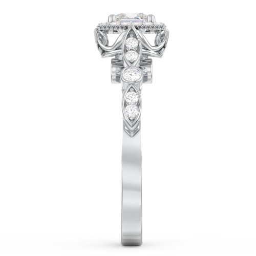 Vintage Diamond Engagement Ring with Accents and Halo Setting - "The Audrey" – 10K White Gold with Lab Diamond