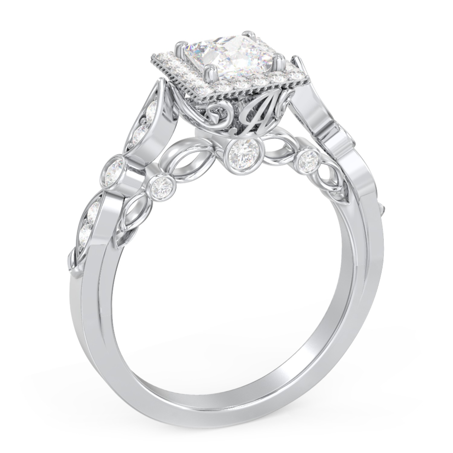 Personalized Vintage Diamond Engagement Ring with Accents and Halo Setting - "The Audrey"