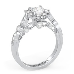 Vintage Solitaire Diamond Engagement Ring with Accents and Floral Setting - "The Audrey"