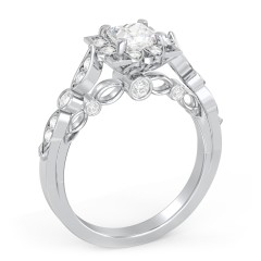 Vintage Solitaire Diamond Engagement Ring with Accents and Floral Setting - "The Audrey" – 10K White Gold with Lab Diamond