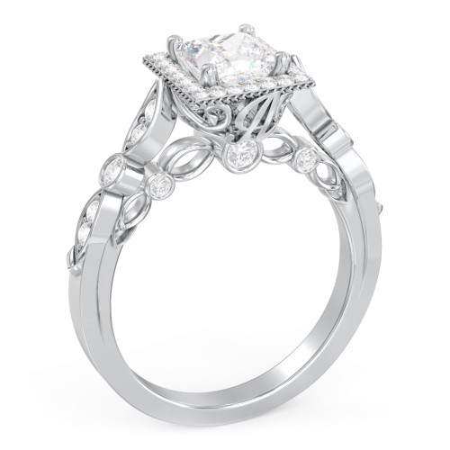 Vintage Diamond Engagement Ring with Accents and Halo Setting - "The Audrey" – 10K White Gold with Lab Diamond