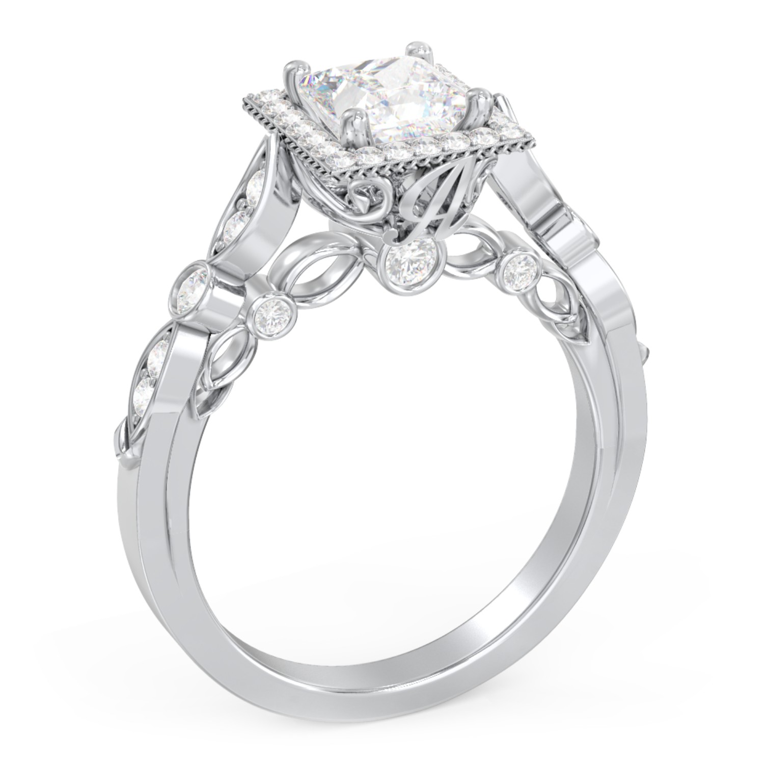 Personalized Vintage Diamond Engagement Ring with Accents and Halo Setting - "The Audrey"