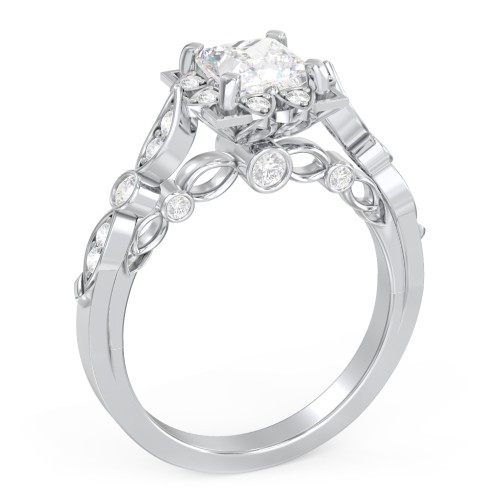 Vintage Solitaire Diamond Engagement Ring with Accents and Floral Setting - "The Audrey" – 10K White Gold with Lab Diamond