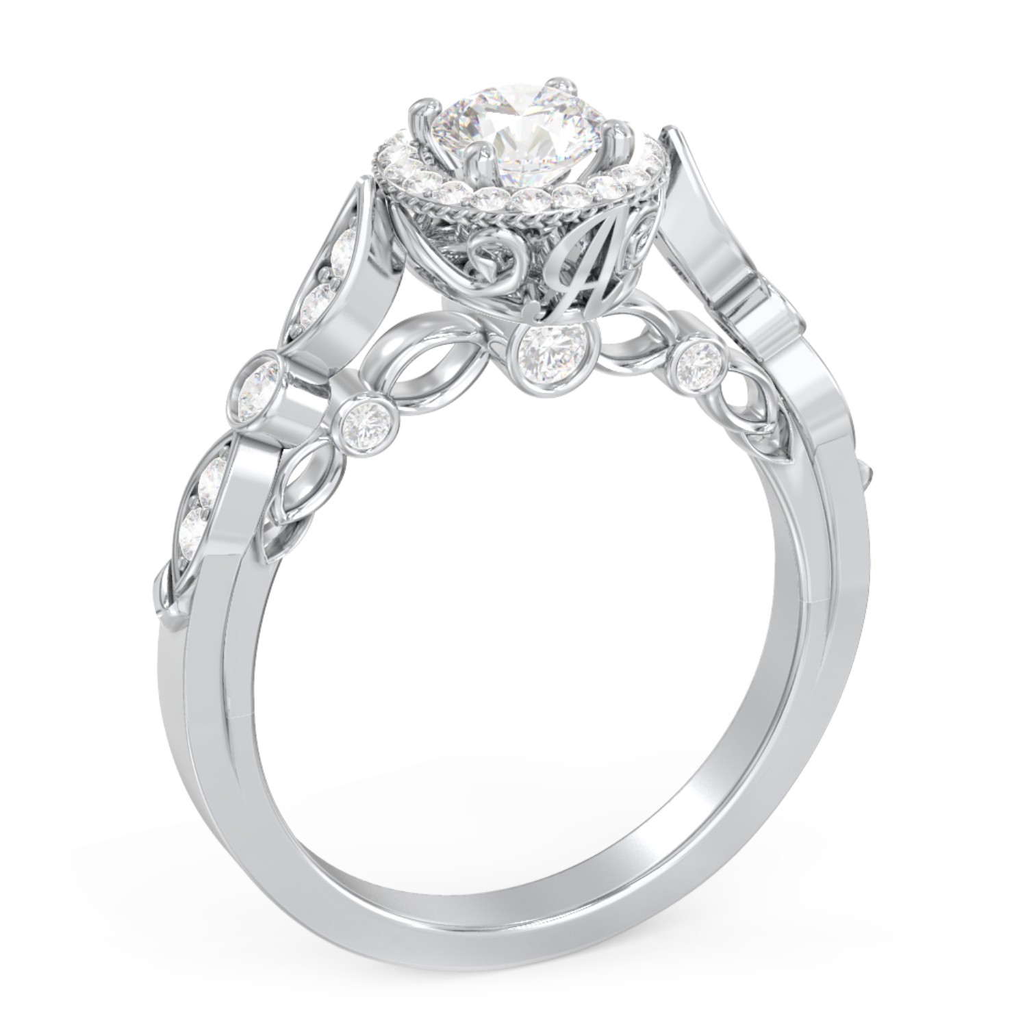 Personalized Vintage Diamond Engagement Ring with Accents and Halo Setting - "The Audrey"