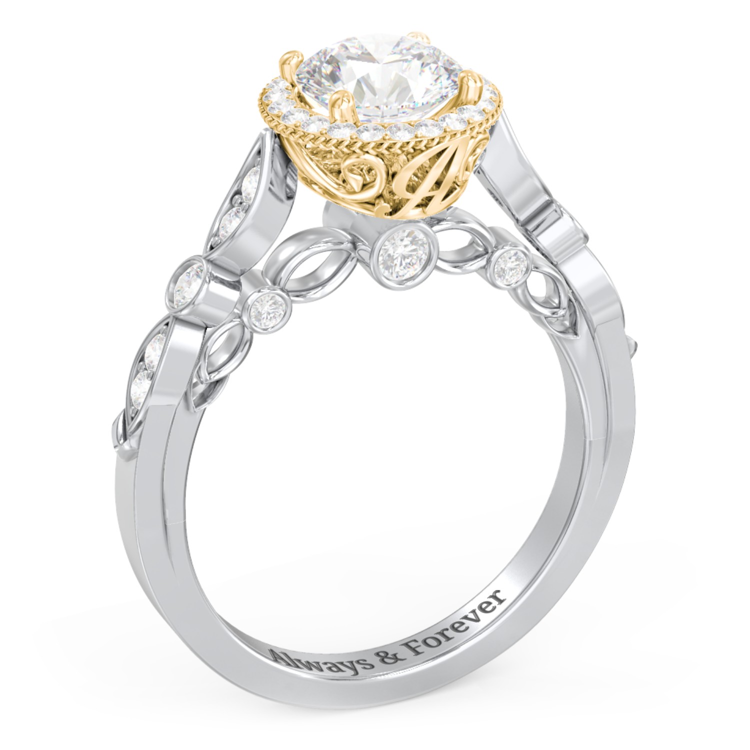 Personalized Vintage Diamond Engagement Ring with Accents and Halo Setting - "The Audrey"