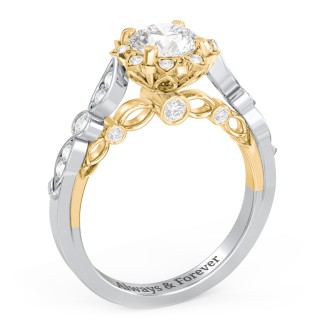 Vintage Solitaire Diamond Engagement Ring with Accents and Floral Setting - "The Audrey"