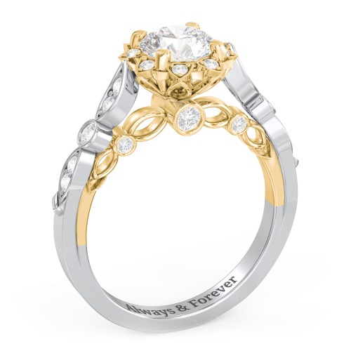 Vintage Solitaire Diamond Engagement Ring with Accents and Floral Setting - "The Audrey" – 14K White Gold with Lab Diamond