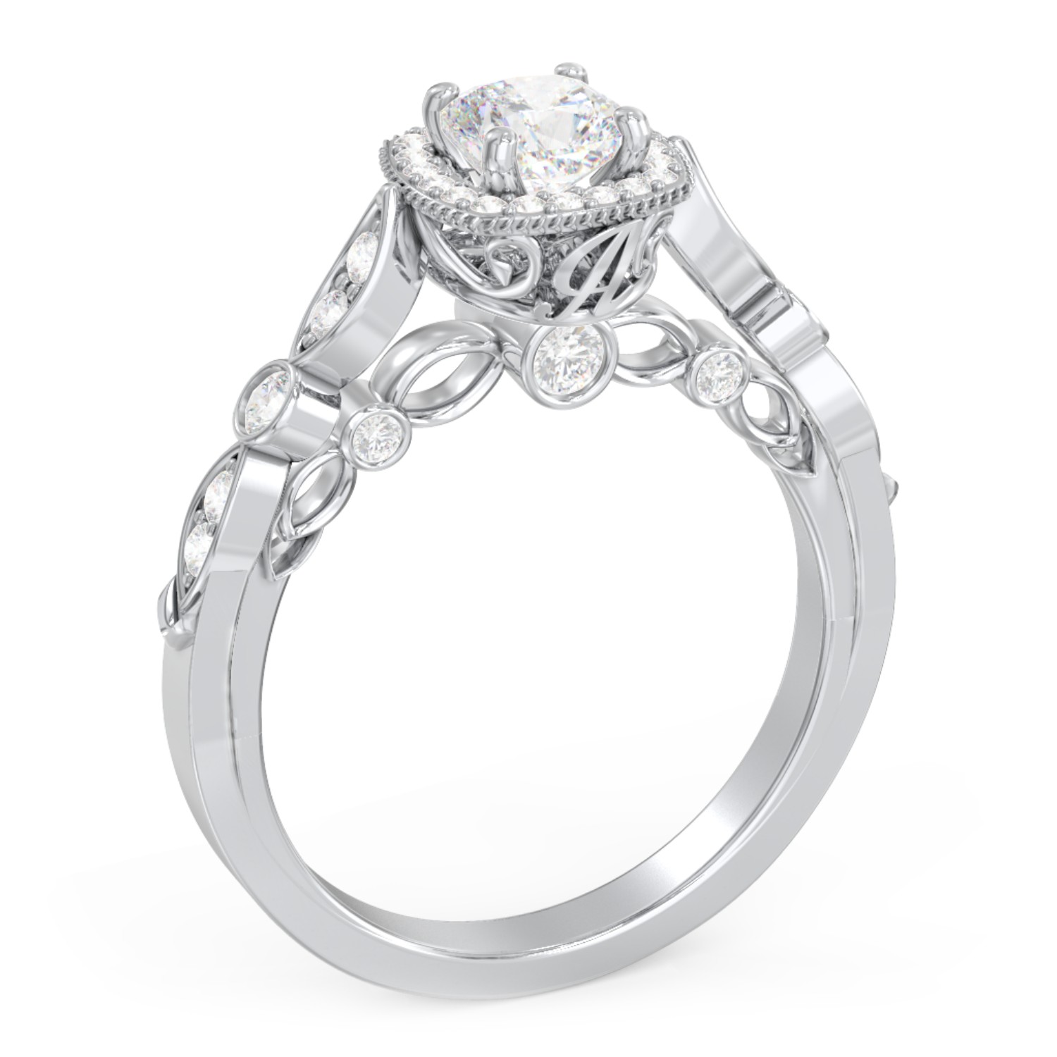 Personalized Vintage Diamond Engagement Ring with Accents and Halo Setting - "The Audrey"