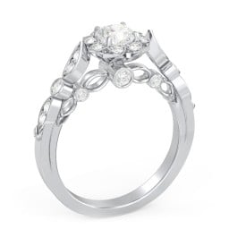 Vintage Solitaire Diamond Engagement Ring with Accents and Floral Setting - "The Audrey"