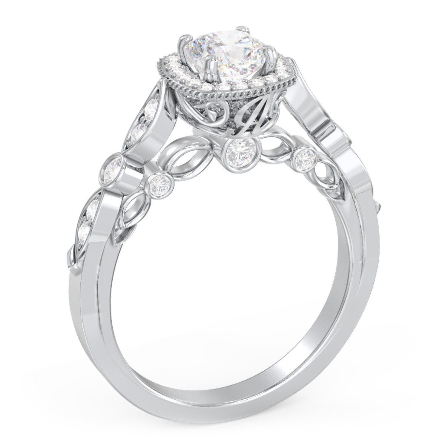 Personalized Vintage Diamond Engagement Ring with Accents and Halo Setting - "The Audrey"