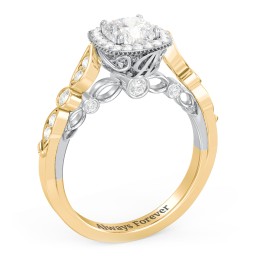 Vintage Diamond Engagement Ring with Accents and Halo Setting - "The Audrey" in 10K Solid Yellow Gold with 04LABDIAM-CU-1.00-VS2-G-G and Lab Diamond