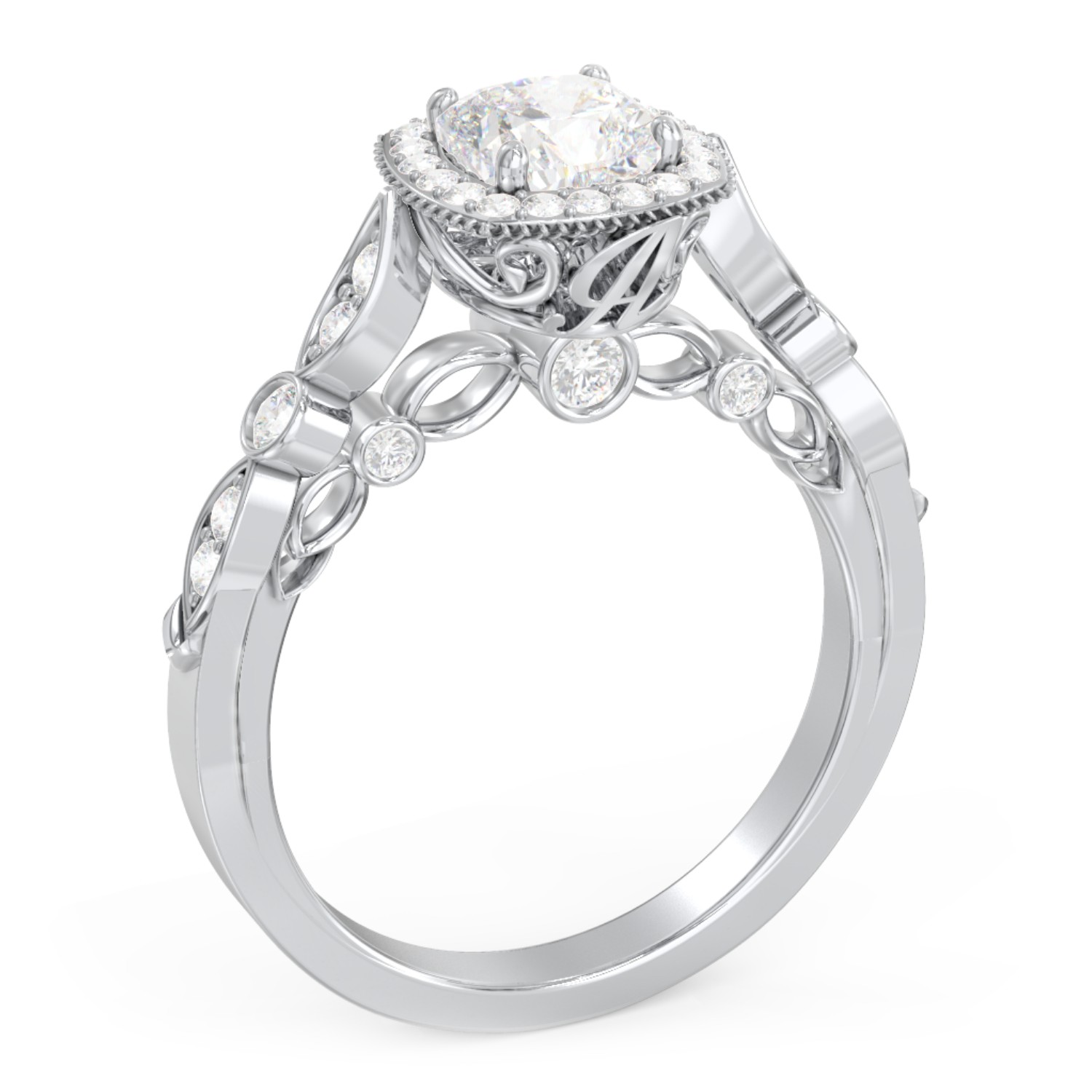 Personalized Vintage Diamond Engagement Ring with Accents and Halo Setting - "The Audrey"