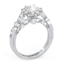 Vintage Solitaire Diamond Engagement Ring with Accents and Floral Setting - "The Audrey"