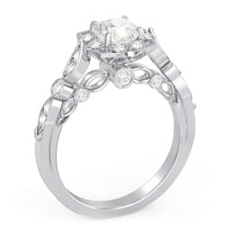 Vintage Solitaire Diamond Engagement Ring with Accents and Floral Setting - "The Audrey"