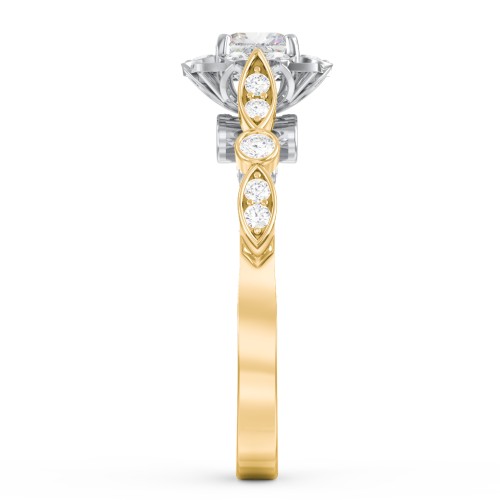 Vintage Solitaire Diamond Engagement Ring with Accents and Floral Setting - "The Audrey" – 10K Yellow Gold with 04LABDIAM-CU-1.00-VS2-G-G and Lab Diamond