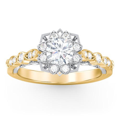 Vintage Solitaire Diamond Engagement Ring with Accents and Floral Setting - "The Audrey" – 10K Yellow Gold with 04LABDIAM-CU-1.00-VS2-G-G and Lab Diamond