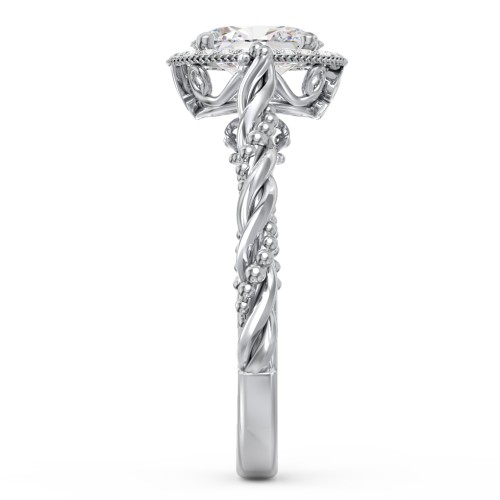 Vintage Diamond Engagement Ring with Accents and Halo Setting - "The Rita" – 10K White Gold with Lab Diamond