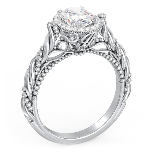 Vintage Diamond Engagement Ring with Accents and Halo Setting - "The Rita" – 10K White Gold with Lab Diamond