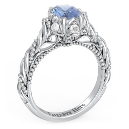 Vintage Solitaire Diamond Engagement Ring with Accents and Floral Setting - "The Rita"