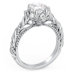 Vintage Solitaire Diamond Engagement Ring with Accents and Floral Setting - "The Rita" – 10K White Gold with Lab Diamond