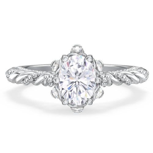 Vintage Solitaire Diamond Engagement Ring with Accents and Floral Setting - "The Rita" – 10K White Gold with Lab Diamond