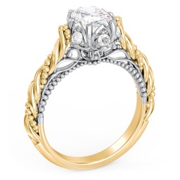 Vintage Solitaire Diamond Engagement Ring with Accents and Floral Setting - "The Rita" in 10K Solid Yellow Gold with 04LABDIAM-OV-1.00-SI1-G-G and Lab Diamond