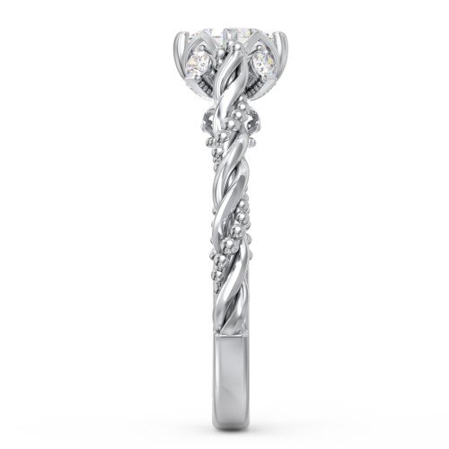 Vintage Solitaire Diamond Engagement Ring with Accents and Floral Setting - "The Rita" – 10K White Gold with Lab Diamond