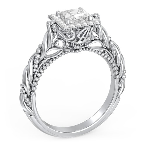 Vintage Diamond Engagement Ring with Accents and Halo Setting - "The Rita" – 10K White Gold with Lab Diamond